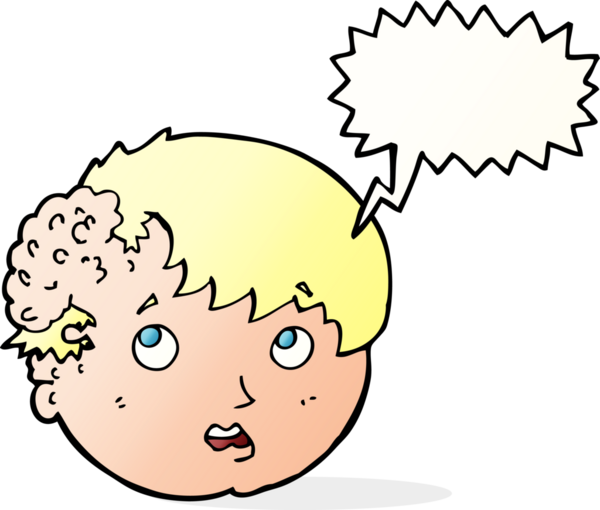 Bir insan tarafından çizilmiş konuşma baloncuğuyla kafasında çirkin bir büyüme olan çizgi film çocuğu.