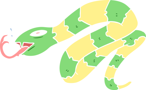 Bir insan tarafından çizilmiş düz renkli tıslayan yılan.