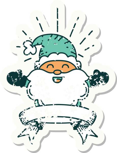 Dövme stili eski bir çıkartma. Mutlu Noel Baba karakteri. Bir insan tarafından çizilmiş.