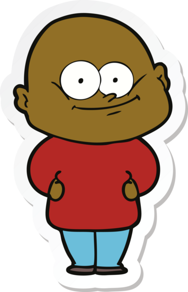 Bir insan tarafından çizilmiş kel bir adamın çıkartması.