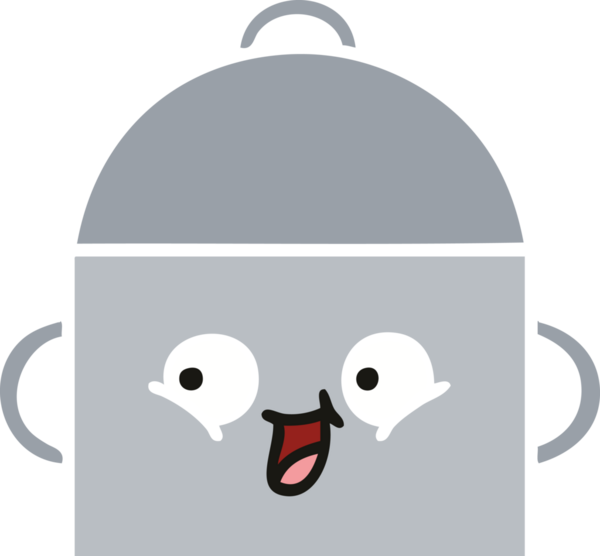 Bir insan tarafından çizilmiş yemek tenceresinin düz renkli retro karikatürü