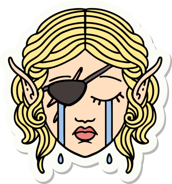 Bir insan tarafından çizilmiş ağlayan bir elf karakterinin çıkartması.