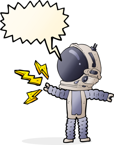 Bir insan tarafından çizilmiş konuşma balonu olan bir astronot.