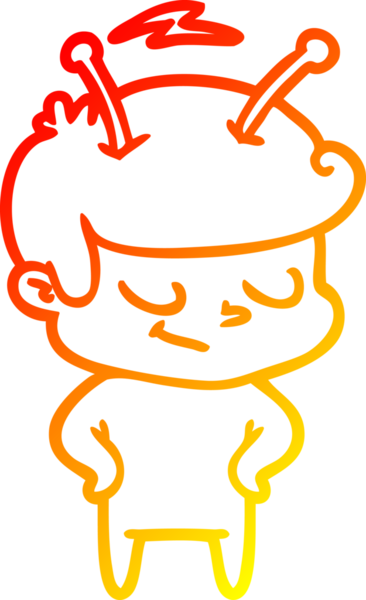 Bir insan tarafından çizilmiş dost canlısı bir uzay adamının sıcak çizgi çizimi