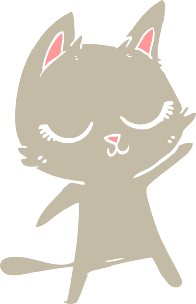 Sakin düz renkli çizgi film kedisi bir insan tarafından çiziliyor.