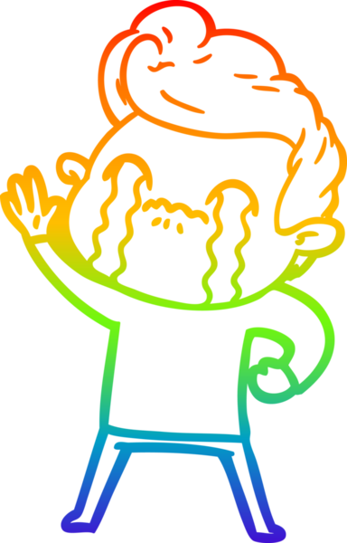 Gökkuşağı gradyan çizimi bir insan tarafından çizilmiş ağlayan bir karikatür adamı çiziyor.