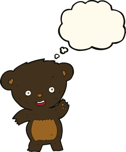 Bir insan tarafından çizilmiş düşünce balonlu siyah ayı sallayan çizgi film.