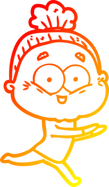 Bir insan tarafından çizilmiş mutlu, yaşlı bir kadının sıcak çizgi çizimi.