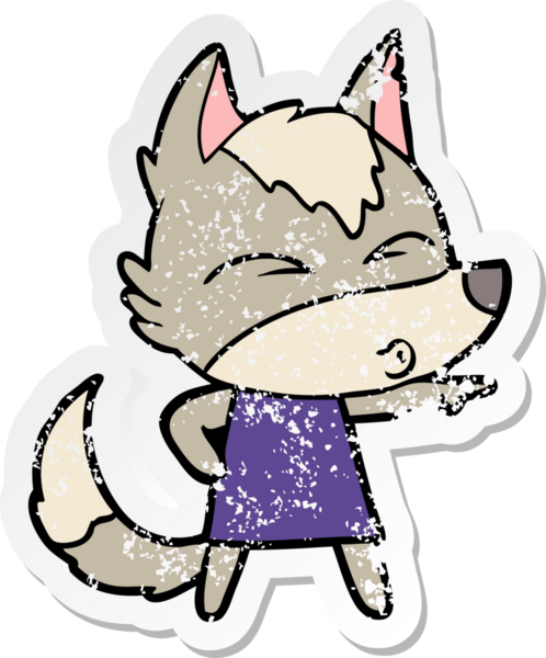 Bir insan tarafından çizilmiş ıslık çalan ve işaret edilen bir kurt kızın sıkıntılı çıkartması.