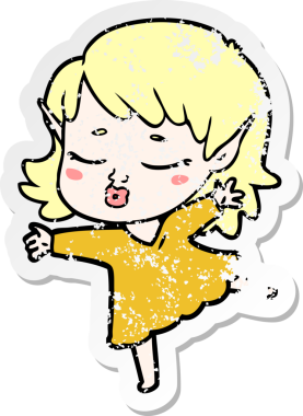 Bir insan tarafından çizilmiş güzel bir elf kızının sıkıntılı çıkartması.