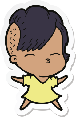 Bir insan tarafından çizilmiş, şaşı bir kızın çıkartması.