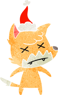 Bir insan tarafından çizilmiş Noel Baba şapkası giymiş ölü bir tilkinin eski çizgi filmi.