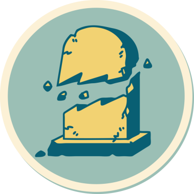 Bir insan tarafından çizilmiş kırık bir mezar taşının geleneksel stiliyle dövme çıkartması.