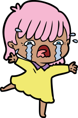 Bir insan tarafından çizilmiş ağlayan çizgi film kızı.