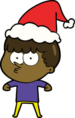 Bir insan tarafından çizilmiş Noel Baba şapkası takan meraklı bir çocuğun el çizimi.