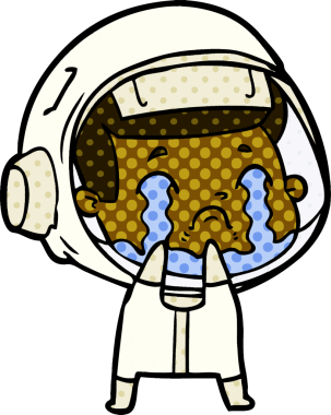 Bir insan tarafından çizilmiş ağlayan astronot çizgi filmi.