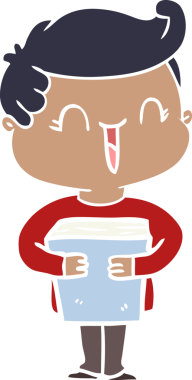 Bir insan tarafından çizilmiş düz renkli çizgi film karakteri.