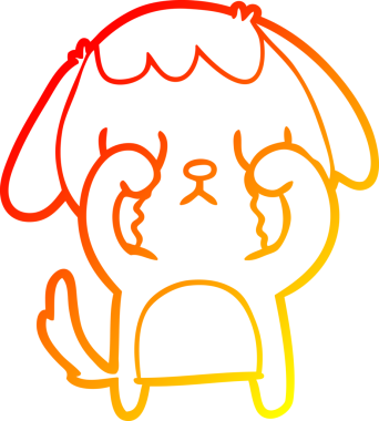 Bir insanın çizdiği ağlayan şirin bir köpeğin sıcak çizgi çizimi.