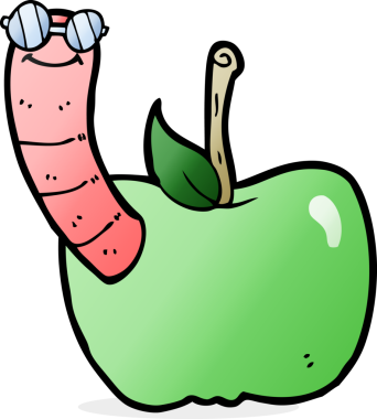 Bir insan tarafından çizilmiş solucanlı çizgi film elması