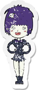 Bir insan tarafından çizilmiş mutlu vampir kız çizgi filminin gerilimli yapıştırması.