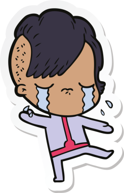 Bir insan tarafından çizilmiş uzay giysileri içinde ağlayan bir kızın çıkartması.