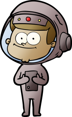 Bir insan tarafından çizilmiş mutlu astronot çizgi filmi.