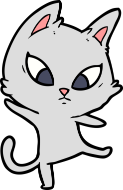 Bir insan tarafından çizilmiş kafası karışmış çizgi film kedisi.