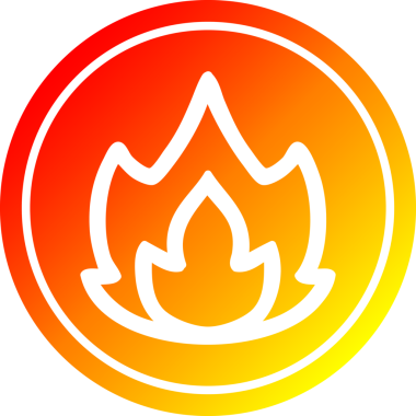 Bir insan tarafından çizilmiş sıcak eğimli basit alev dairesel simgesi