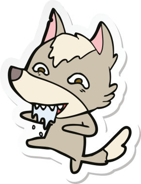 Bir insan tarafından çizilmiş aç kurt çizgi filminin çıkartması.