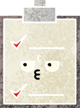 Bir insan tarafından çizilmiş bir kontrol listesinin retro illüstrasyon tarzı karikatürü