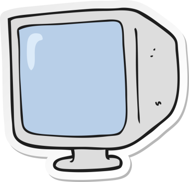 Bir insan tarafından çizilmiş eski bir bilgisayar ekranının çıkartması.