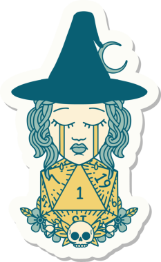 Ağlayan bir insan cadının çıkartması. Bir insan tarafından çizilmiş doğal bir D20 zarlı.