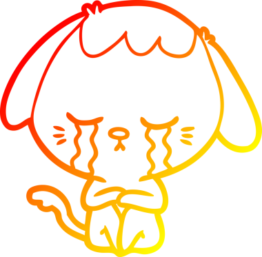 Bir insan tarafından çizilmiş, ağlayan bir köpeğin sıcak çizgi çizgisi.