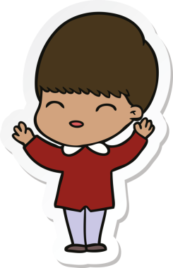 Bir insan tarafından çizilmiş mutlu bir çizgi film çocuğunun çıkartması.