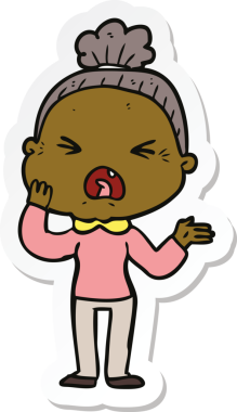 Bir insan tarafından çizilmiş kızgın yaşlı bir kadının çıkartması.