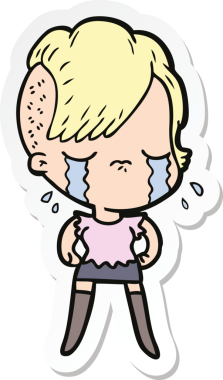 Bir insan tarafından çizilmiş, ağlayan bir kızın çıkartması.