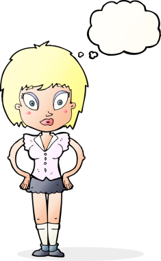 Bir insan tarafından çizilmiş düşünce balonlu güzel kız.