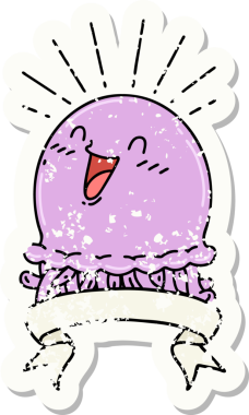 Dövme stili eski bir çıkartma. Bir insan tarafından çizilmiş mutlu denizanası.