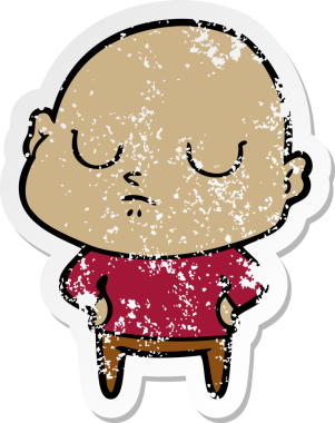 Bir insan tarafından çizilmiş kel bir adamın sıkıntılı çıkartması.