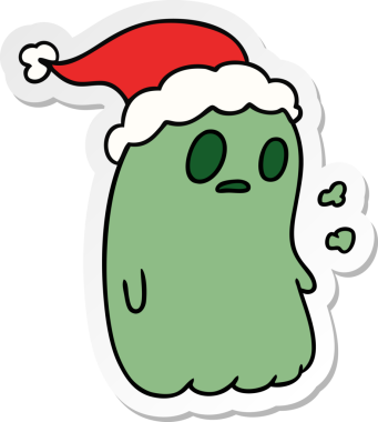 Bir insan tarafından çizilmiş Kawaii hayaletinin el çizimi Noel çıkartması.