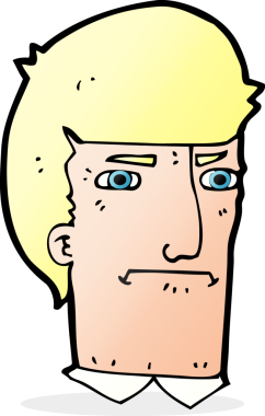 Bir insan tarafından çizilmiş gözleri kısarak bakan çizgi film adamı.