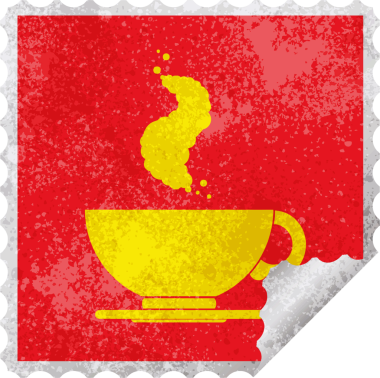 Bir insan tarafından çizilmiş sıcak kahve fincanı soyma etiketi.