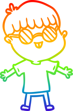 Bir insan tarafından çizilmiş gözlük takan çizgi film çocuğu çizimi.