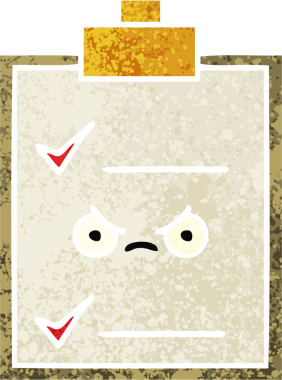 Bir insan tarafından çizilmiş bir kontrol listesinin retro illüstrasyon tarzı karikatürü