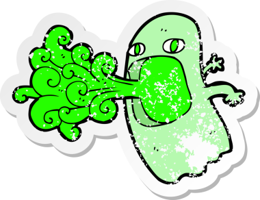 Bir insan tarafından çizilmiş komik bir karikatür hayaletinin gerilmiş çıkartması.