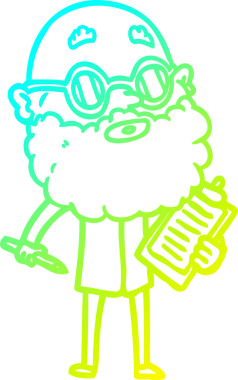 Bir insan tarafından çizilmiş sakallı ve güneş gözlüklü tuhaf bir çizgi film karakteri.