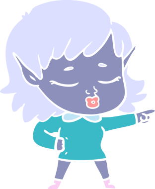 Bir insan tarafından çizilmiş düz renkli bir elf kızı.