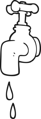 Bir insan tarafından çizilmiş musluk damlayan siyah beyaz bir karikatür.