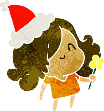 Bir insan tarafından çizilmiş Kawai kızının eski bir Noel karikatürü.