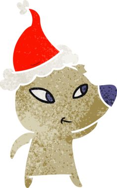 Bir insan tarafından çizilmiş Noel Baba şapkası takan bir ayının eski çizgi filmi.